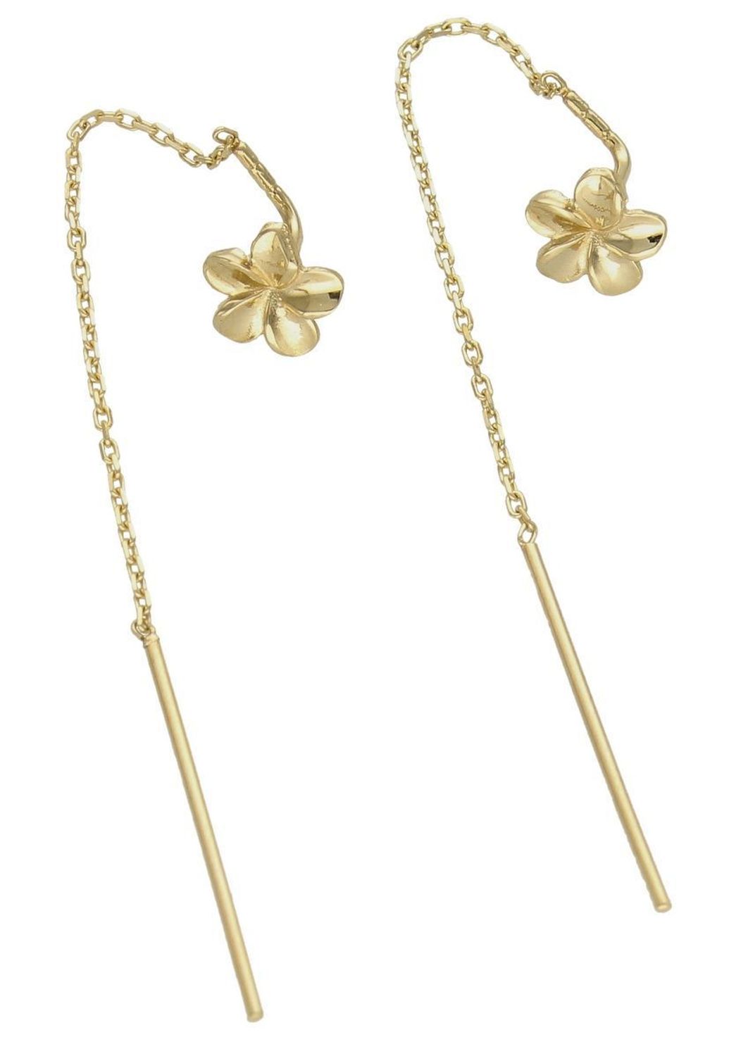 Złote kolczyki 585 wiszące przeciągane kwiatki KL 11608 585.  Eleganckie, złote kolczyki przeciągany łańcuszek zakończony kwiatkami. Idealne na prezent. Eleganckie, złote kolczyki przeciągane z kwiatkami. Idealne na prezent dla ukoch.jpg